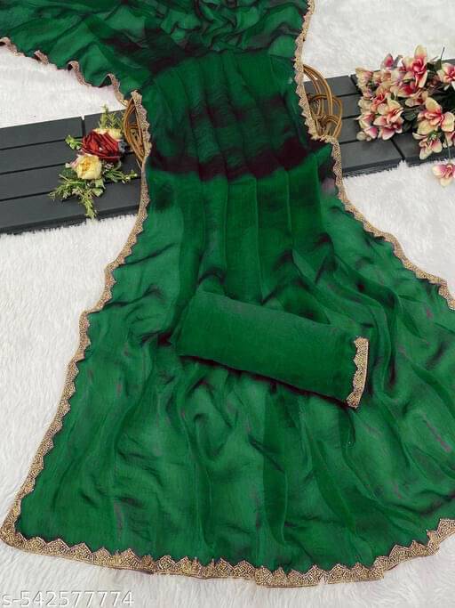 Krisha Enterprise Silk Embellished Regular Saree With Unstitched Blouse Piece ( Green ) Krisha Enterprise Silk Embellished Regular Saree With Unstitched Blouse Piece ( Green )