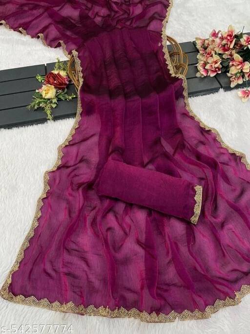     			Krisha Enterprise Silk Embellished Regular Saree With Unstitched Blouse Piece ( Purple )