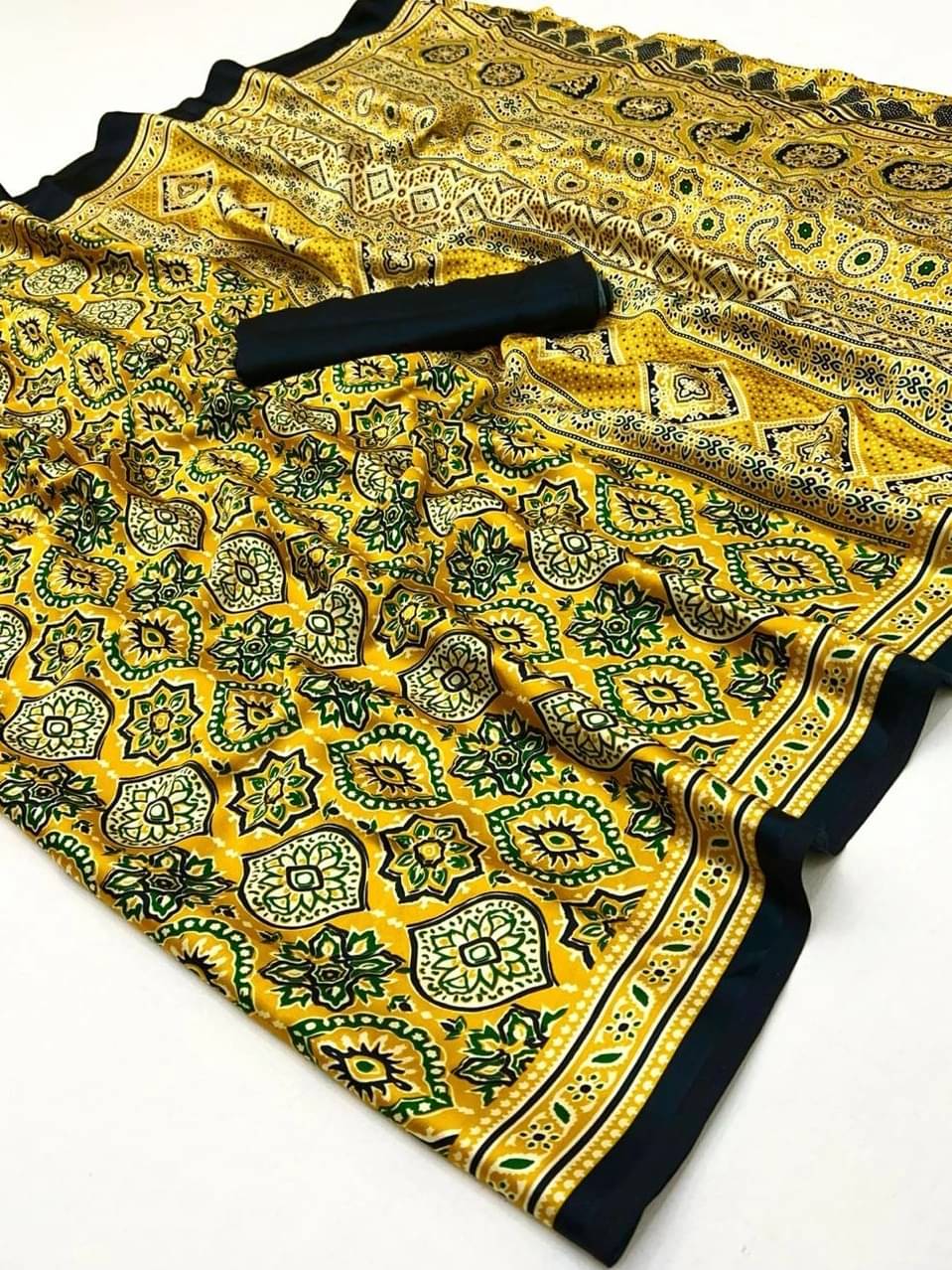     			Krisha Enterprise Silk Printed Regular Saree With Unstitched Blouse Piece ( Yellow )