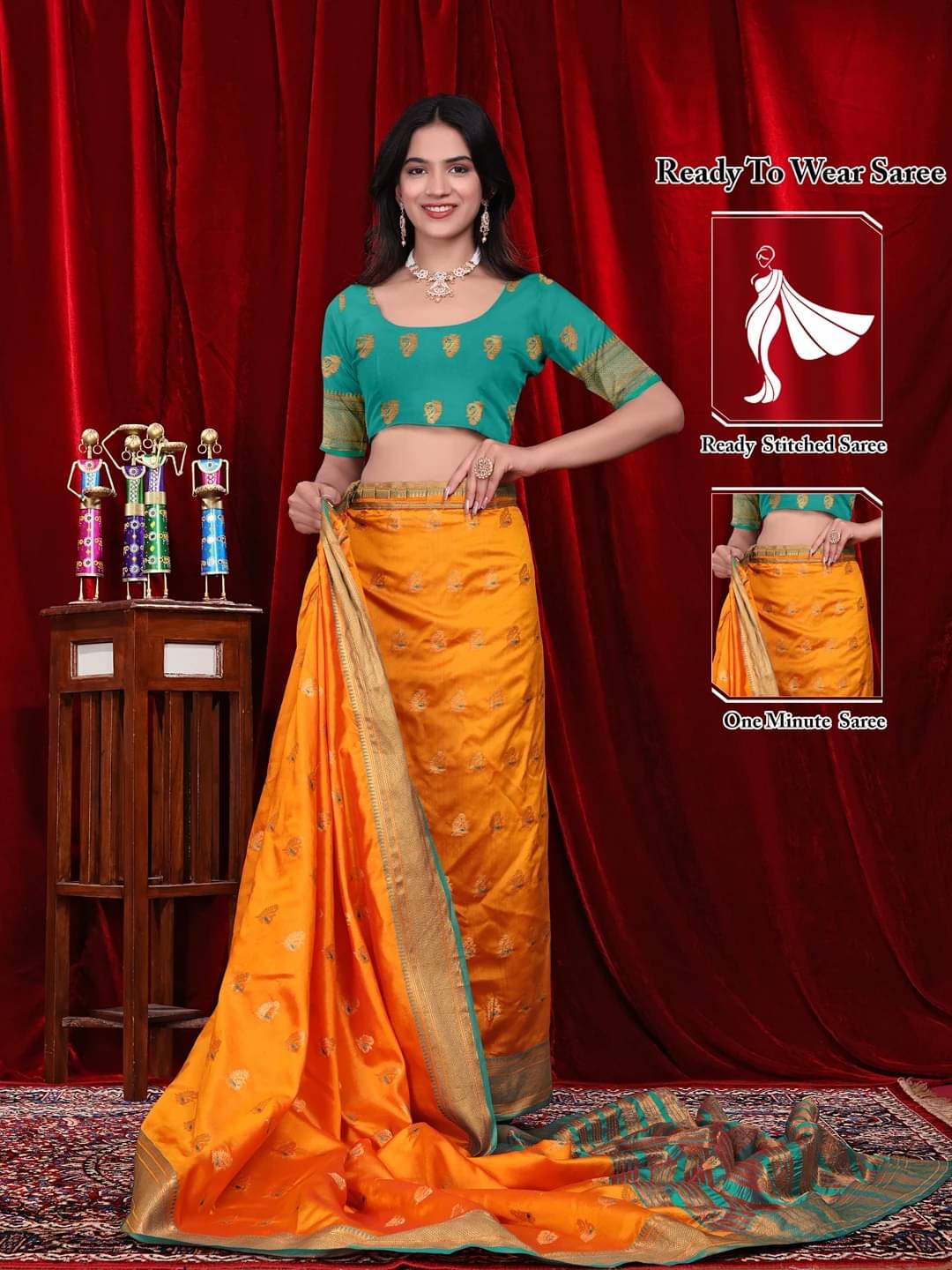     			Krisha Enterprise Silk Woven Regular Saree With Unstitched Blouse Piece ( Gold )