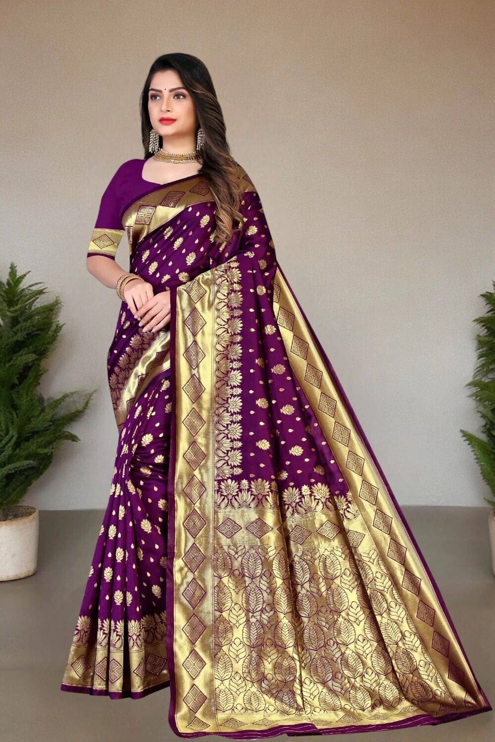     			Krisha Enterprise Silk Woven Regular Saree With Unstitched Blouse Piece ( Purple )