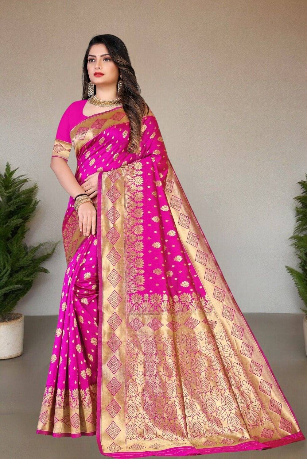 Krisha Enterprise Silk Woven Regular Saree With Unstitched Blouse Piece ( Pink ) Krisha Enterprise Silk Woven Regular Saree With Unstitched Blouse Piece ( Pink )