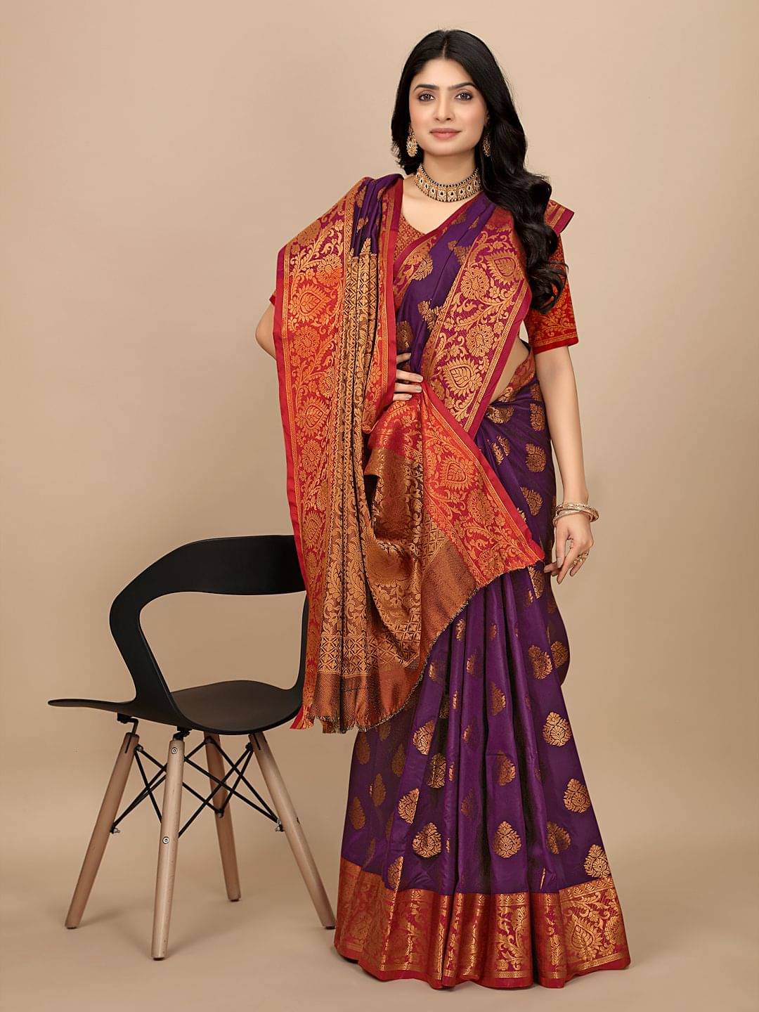 Krisha Enterprise Silk Woven Regular Saree With Unstitched Blouse Piece ( Purple ) Krisha Enterprise Silk Woven Regular Saree With Unstitched Blouse Piece ( Purple )