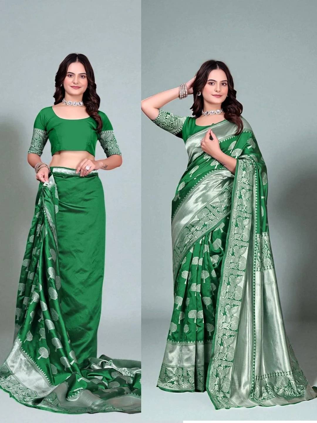 Krisha Enterprise Silk Woven Regular Saree With Unstitched Blouse Piece ( Green ) Krisha Enterprise Silk Woven Regular Saree With Unstitched Blouse Piece ( Green )