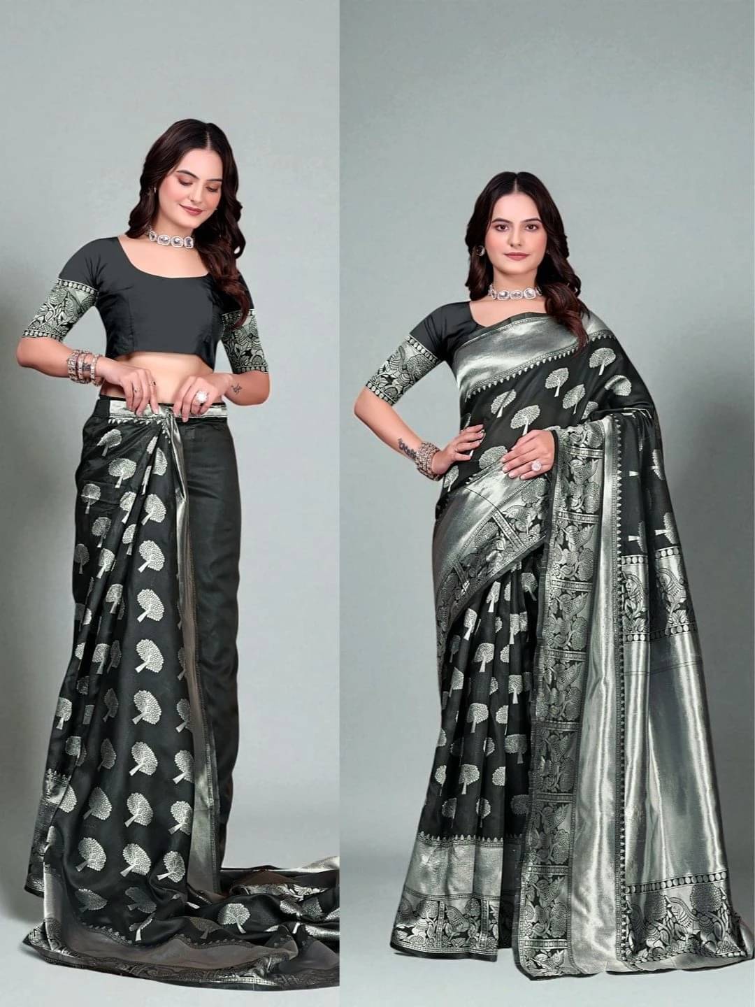 Krisha Enterprise Silk Woven Regular Saree With Unstitched Blouse Piece ( Black ) Krisha Enterprise Silk Woven Regular Saree With Unstitched Blouse Piece ( Black )
