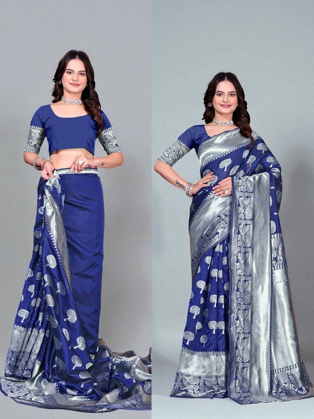 Krisha Enterprise Silk Woven Regular Saree With Unstitched Blouse Piece ( Blue ) Krisha Enterprise Silk Woven Regular Saree With Unstitched Blouse Piece ( Blue )