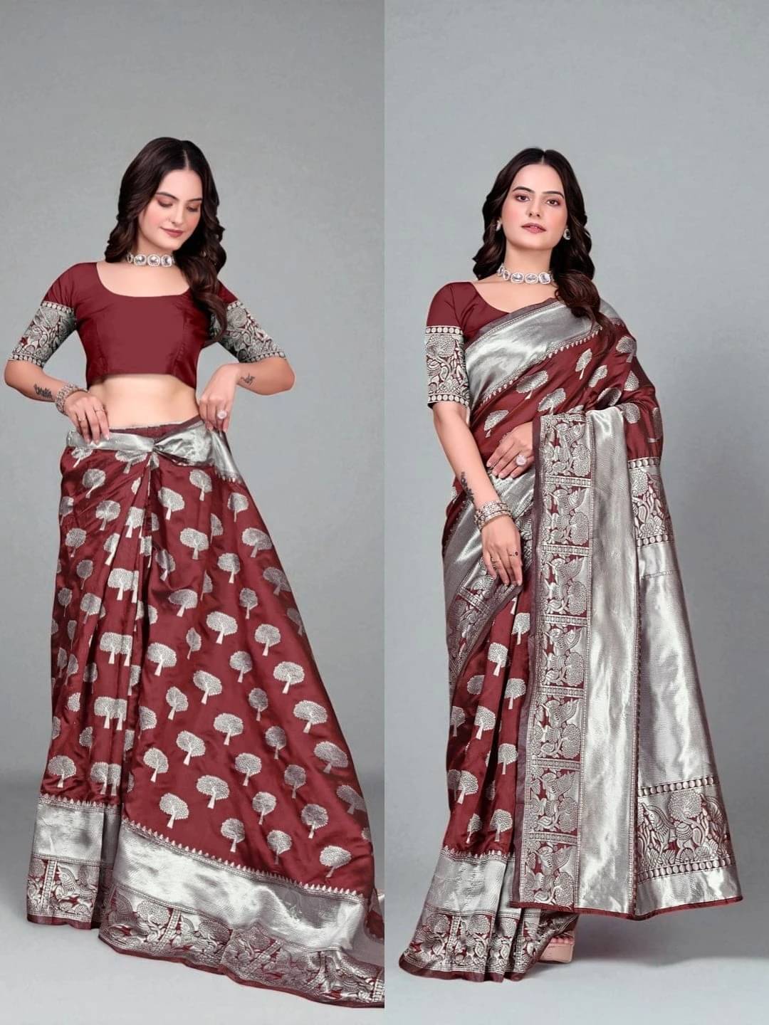 Krisha Enterprise Silk Woven Regular Saree With Unstitched Blouse Piece ( Maroon )     			Krisha Enterprise Silk Woven Regular Saree With Unstitched Blouse Piece ( Maroon )