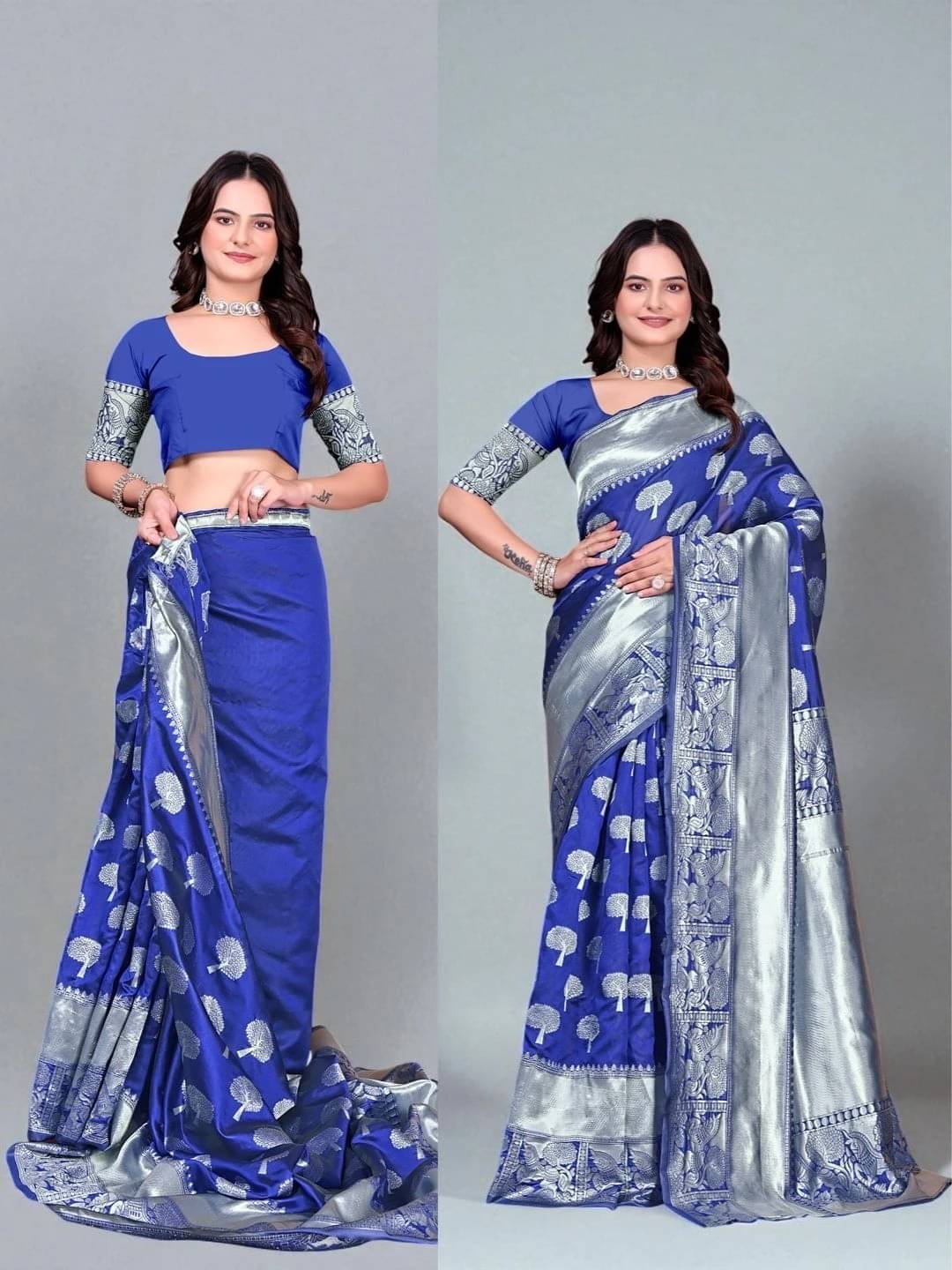     			Krisha Enterprise Silk Woven Regular Saree With Unstitched Blouse Piece ( Blue )
