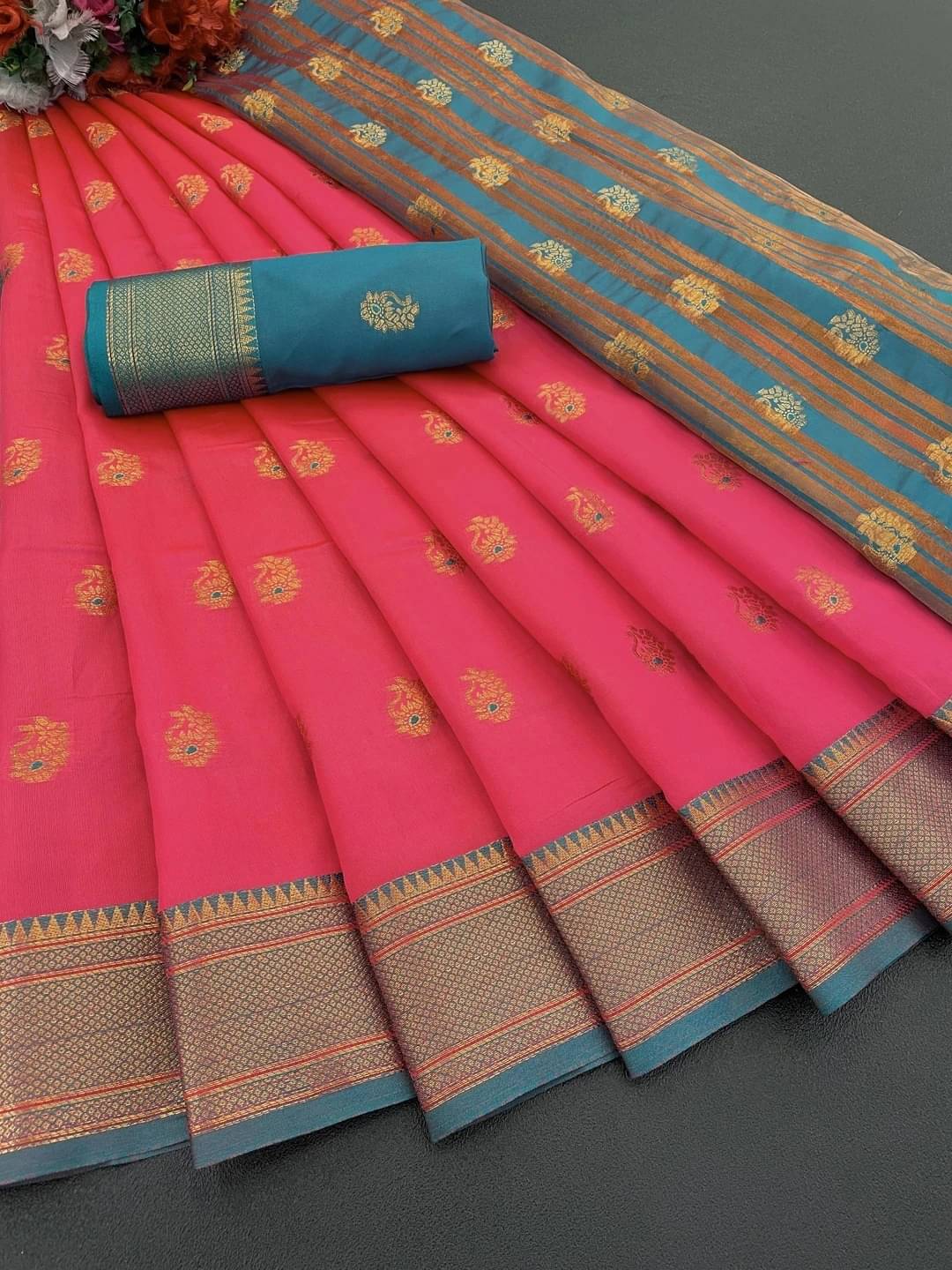     			Krisha Enterprise Silk Woven Regular Saree With Unstitched Blouse Piece ( Pink )