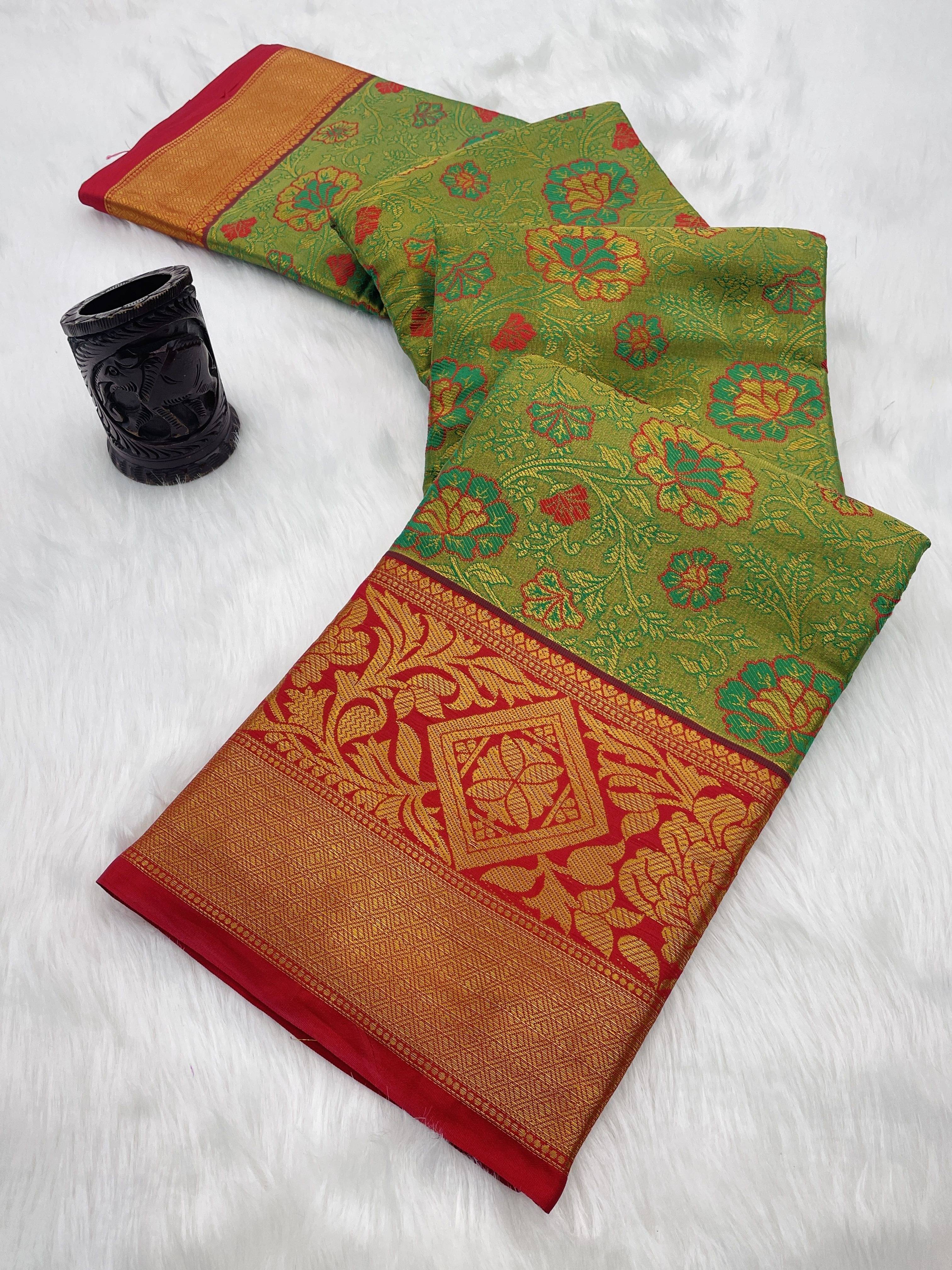     			Krisha Enterprise Silk Woven Regular Saree With Unstitched Blouse Piece ( Green )