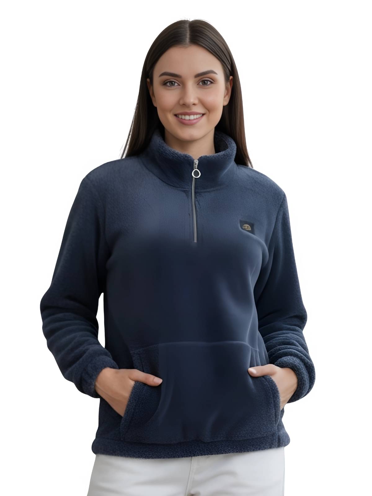     			Looks United Women's Fleece High Neck Sweatshirt ( Blue )