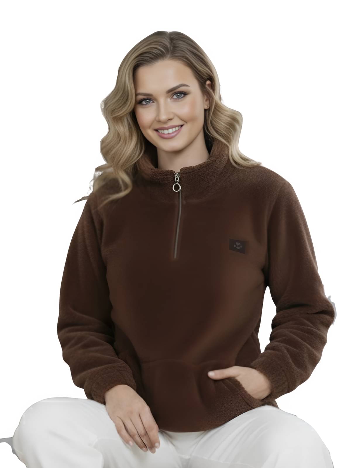     			Looks United Women's Fleece High Neck Sweatshirt ( Beige )