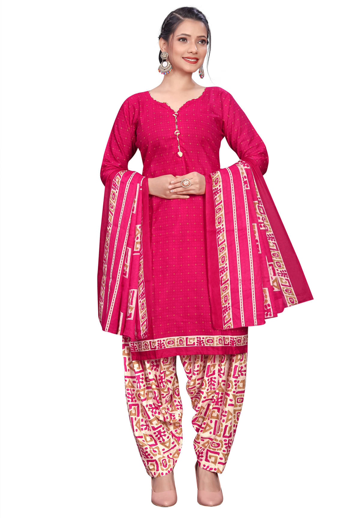     			MERIRA Women Cotton Blend Printed Straight Kurti With Patiala Salwar ( Pink )