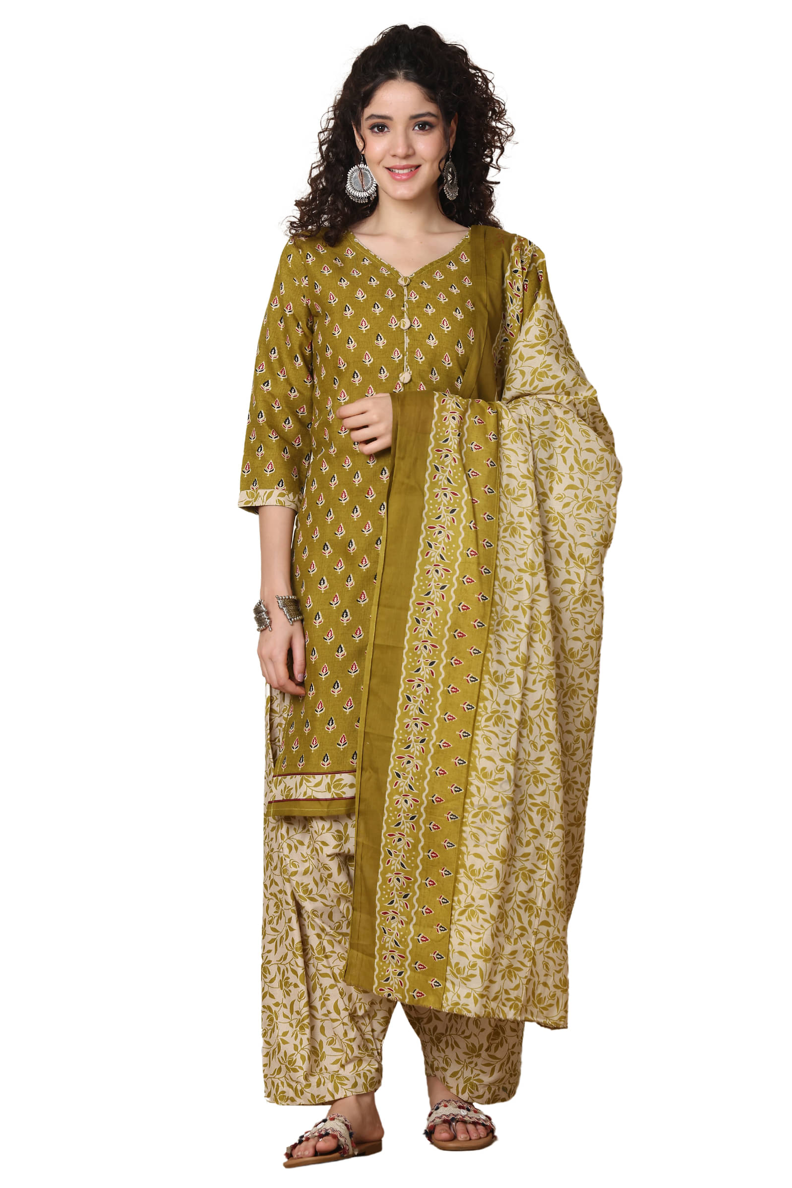 MERIRA Women Cotton Blend Printed Straight Kurti With Patiala Salwar ( Green ) MERIRA Women Cotton Blend Printed Straight Kurti With Patiala Salwar ( Green )