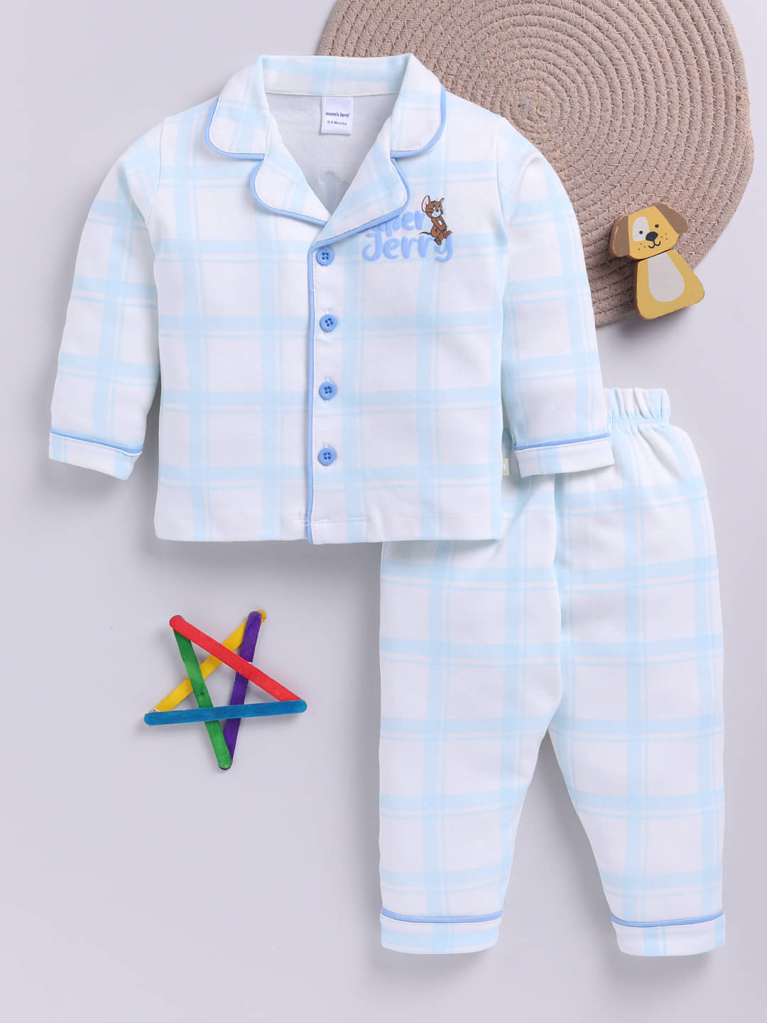     			Mom's Love Pack of 1 Baby Boys 100% Cotton Nightsuit Set ( Blue )