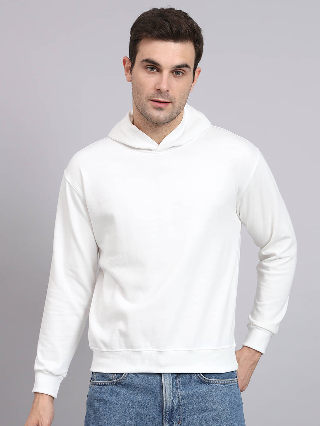     			OBAAN Fleece Hooded Men's Sweatshirt - White ( Pack of 1 )