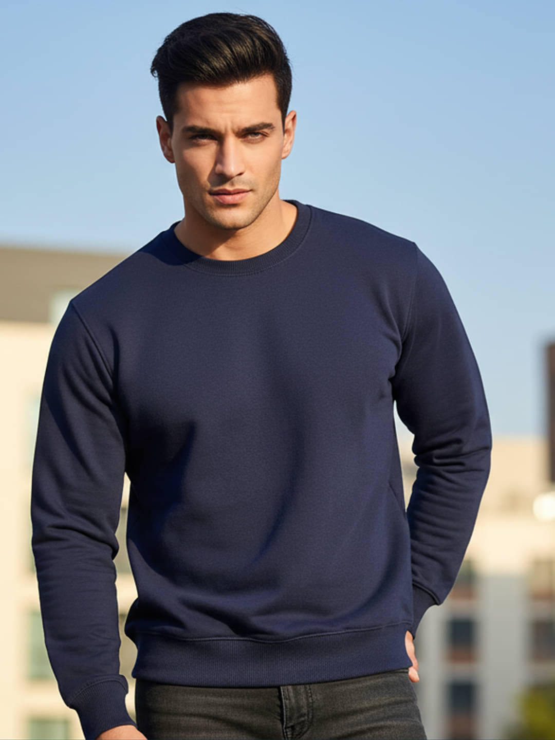     			OBAAN Fleece Round Neck Men's Sweatshirt - Navy Blue ( Pack of 1 )