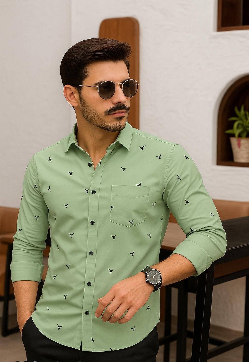 PANKTI FASHION 100% Cotton Regular Fit Printed Full Sleeves Men's Casual Shirt - Light Green ( Pack of 1 ) PANKTI FASHION 100% Cotton Regular Fit Printed Full Sleeves Men's Casual Shirt - Light Green ( Pack of 1 )