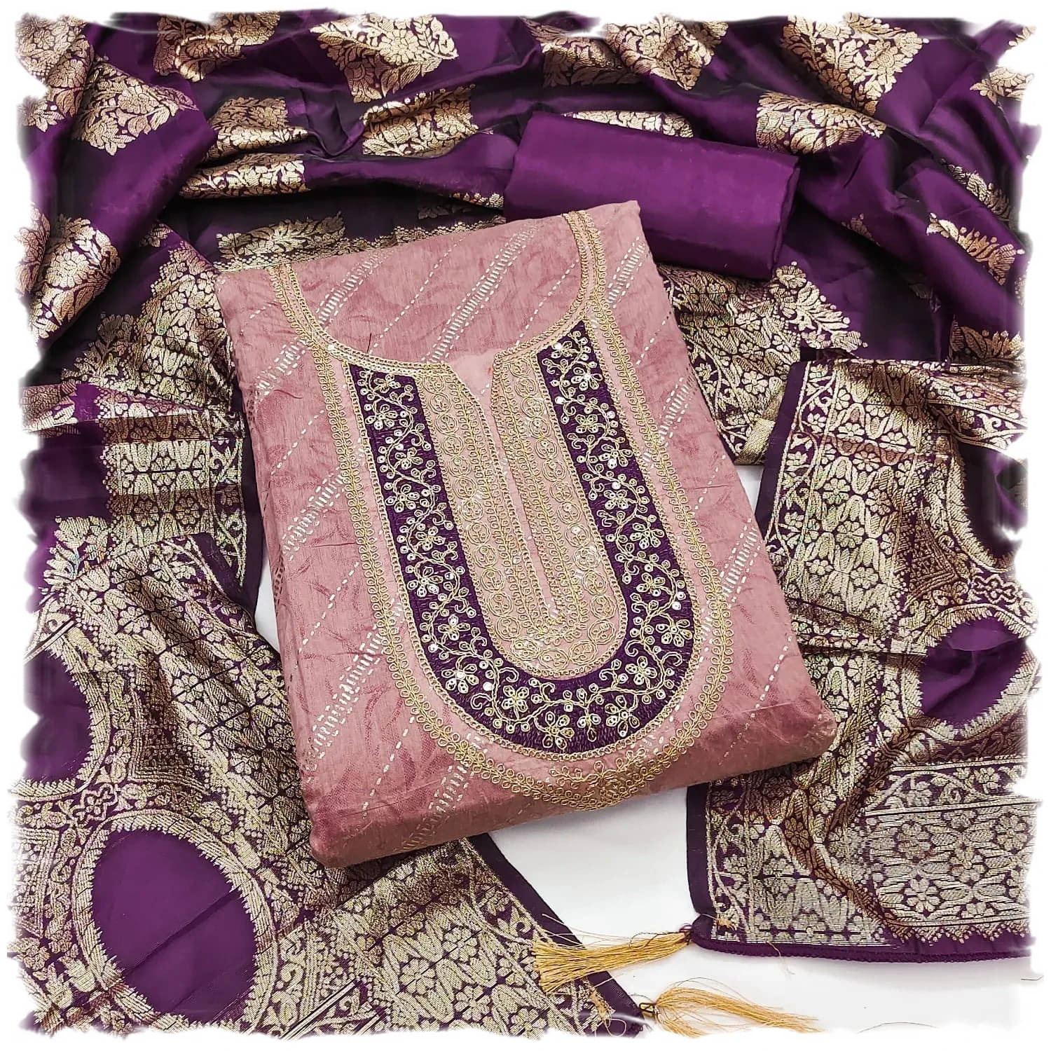 PANZORA Women Chanderi Unstitched Dress Material ( Pink )     			PANZORA Women Chanderi Unstitched Dress Material ( Pink )