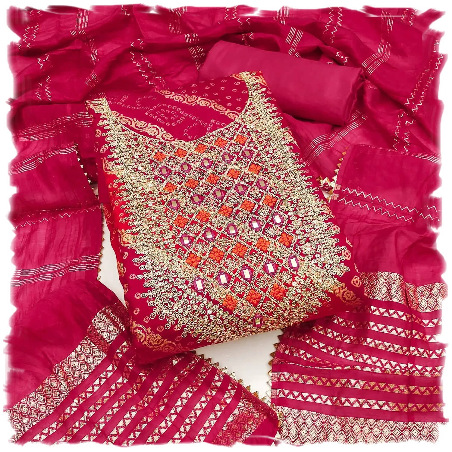     			PANZORA Women Chanderi Unstitched Dress Material ( Red )