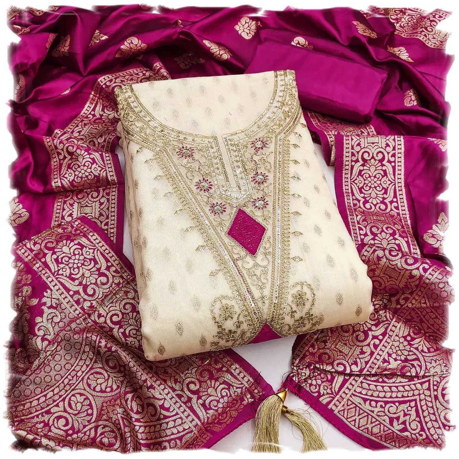     			PANZORA Women Silk Unstitched Dress Material ( Pink )