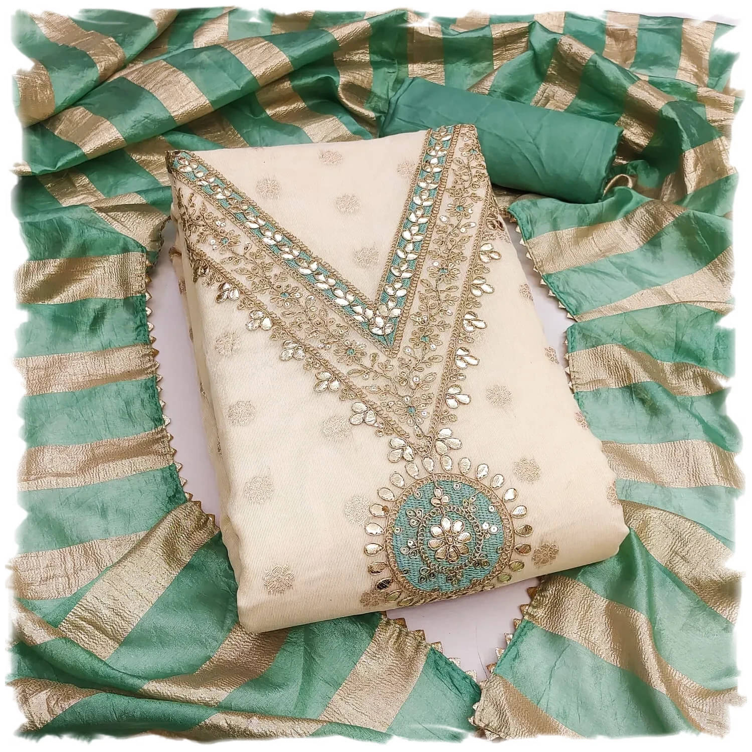     			PANZORA Women Silk Unstitched Dress Material ( Sea Green )