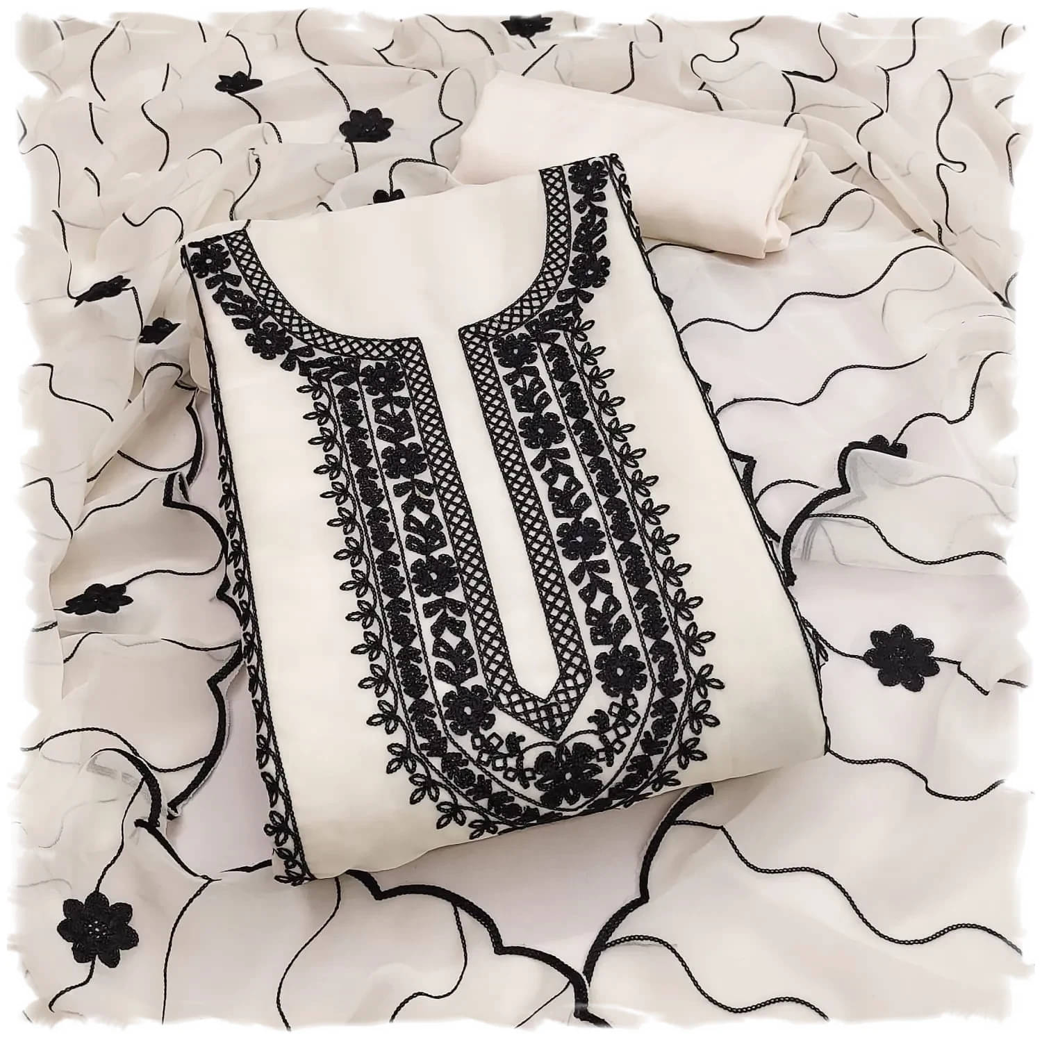 PANZORA Women Silk Unstitched Dress Material ( White )     			PANZORA Women Silk Unstitched Dress Material ( White )