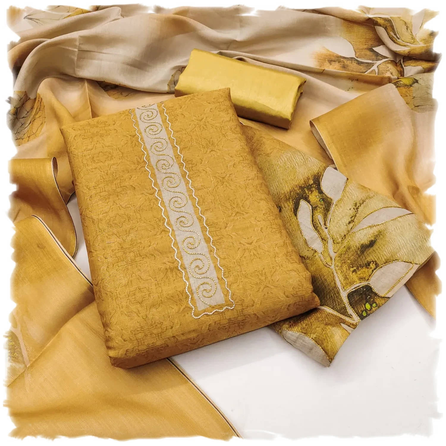     			PANZORA Women Silk Unstitched Dress Material ( Mustard )