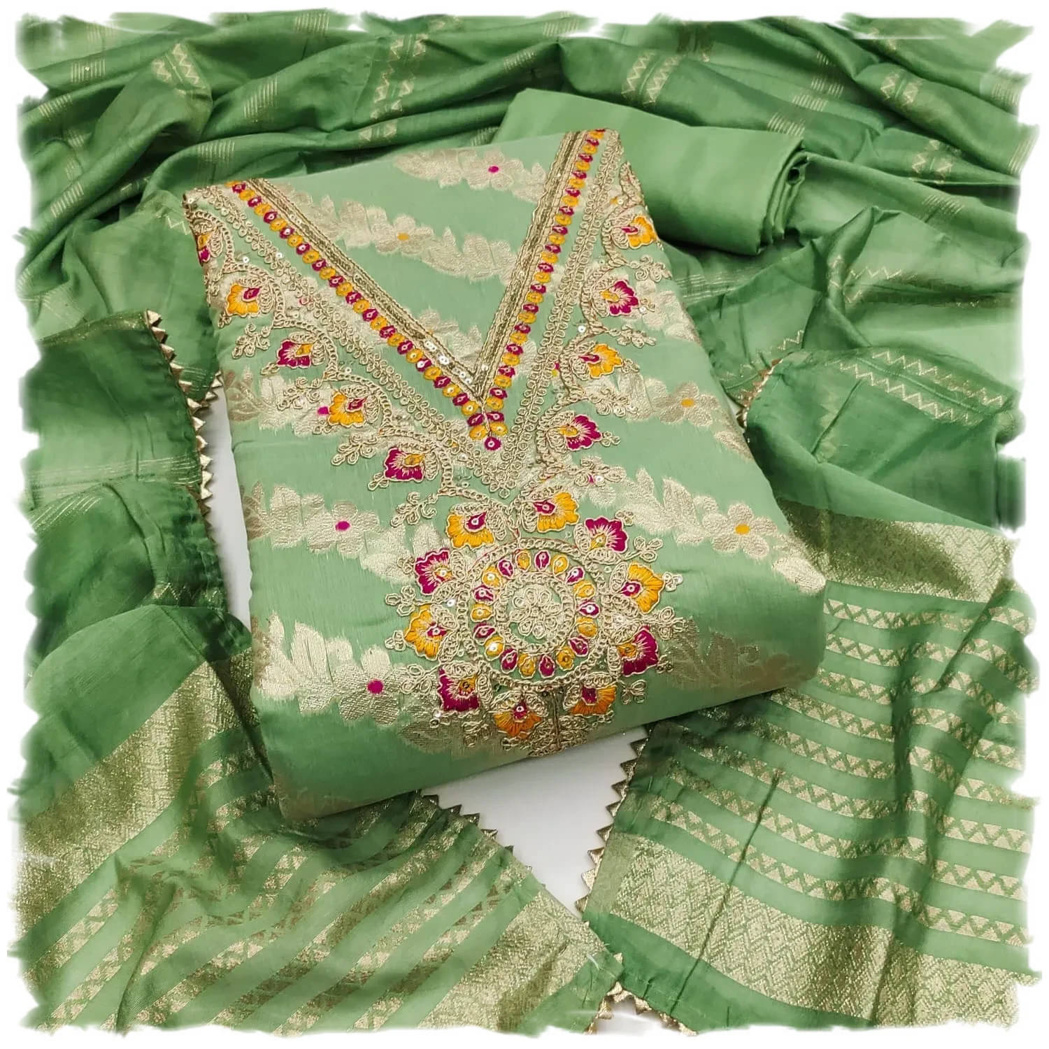     			PANZORA Women Silk Unstitched Dress Material ( Green )