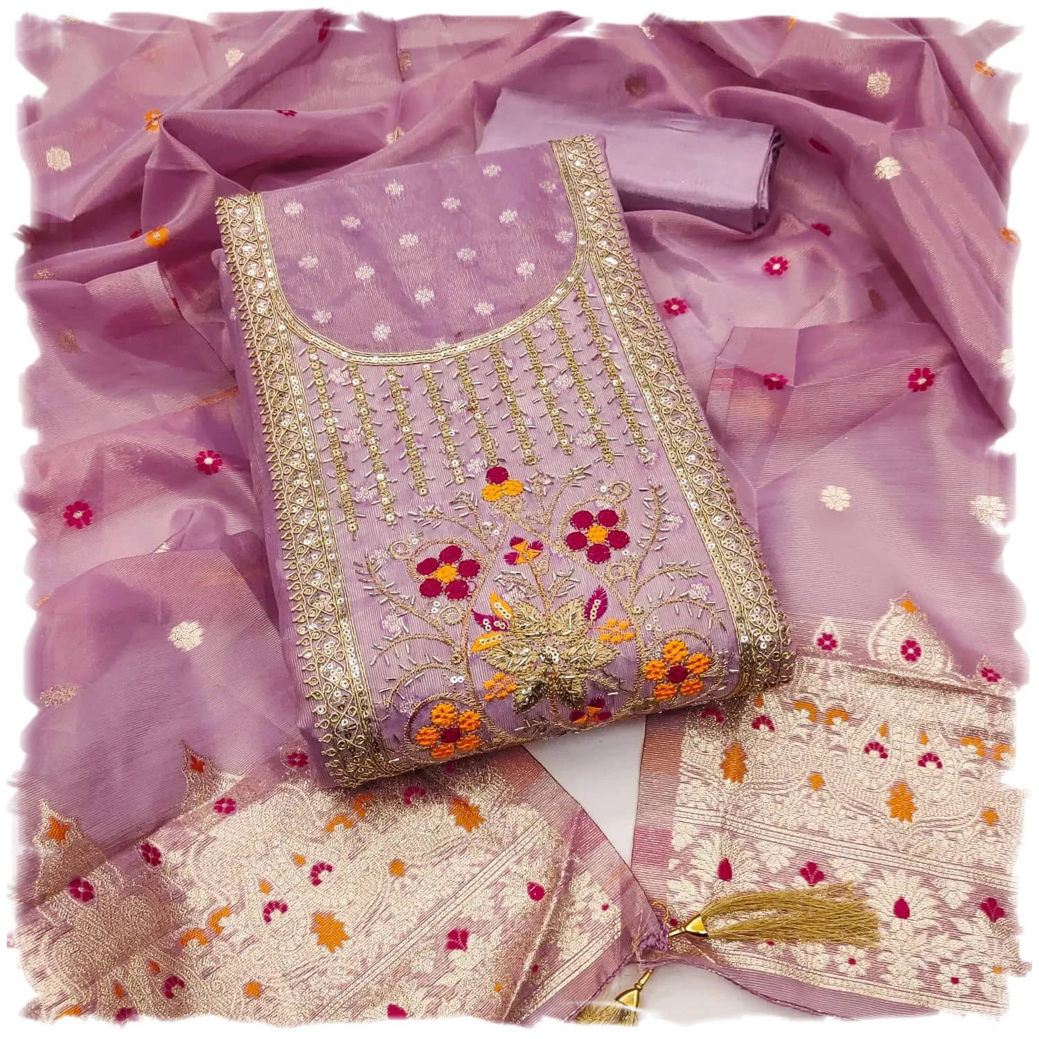     			PANZORA Women Silk Unstitched Dress Material ( Lavender )