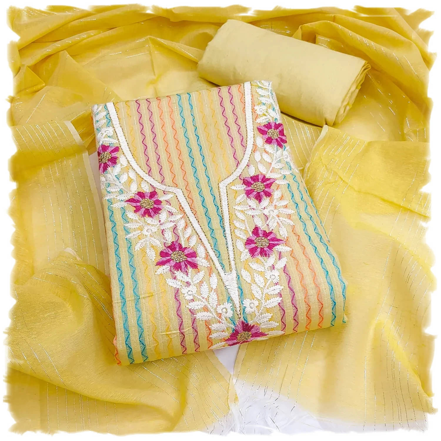 PANZORA Women Silk Unstitched Dress Material ( Yellow )     			PANZORA Women Silk Unstitched Dress Material ( Yellow )