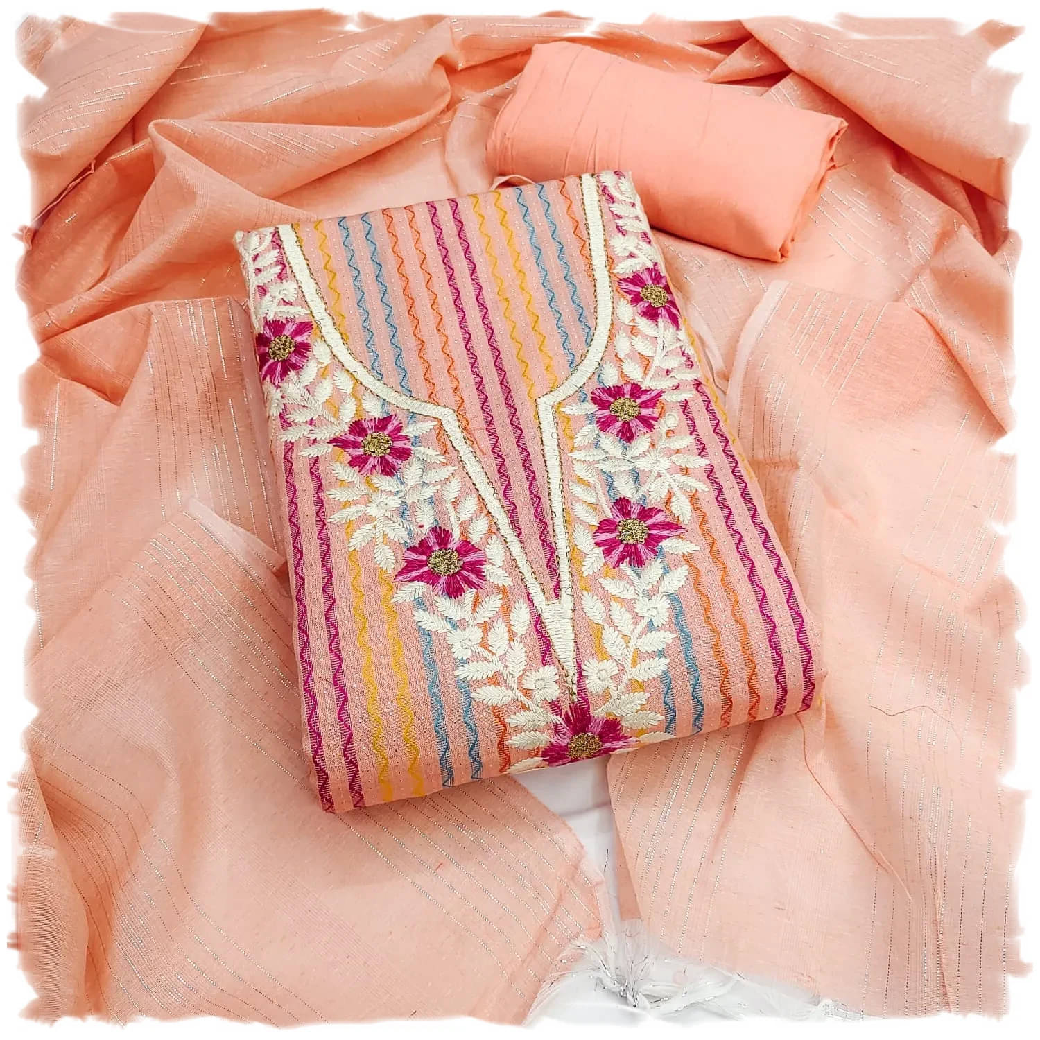     			PANZORA Women Silk Unstitched Dress Material ( Peach )