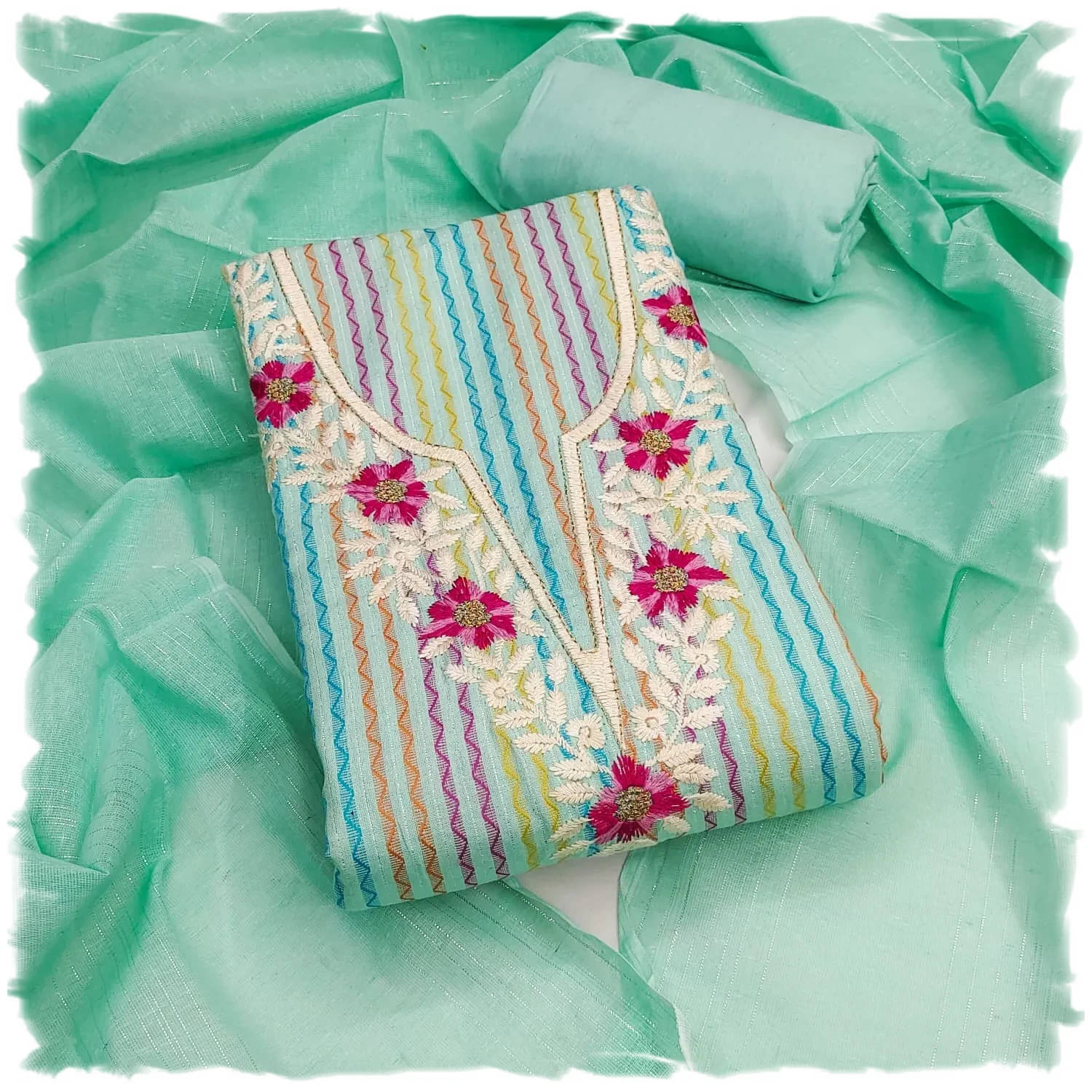 PANZORA Women Silk Unstitched Dress Material ( Sea Green )     			PANZORA Women Silk Unstitched Dress Material ( Sea Green )