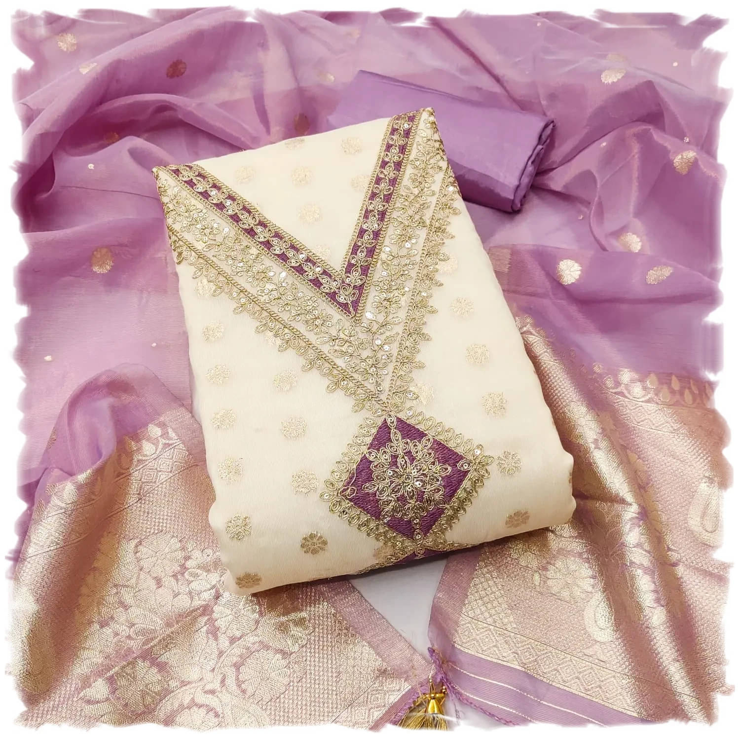     			PANZORA Women Silk Unstitched Dress Material ( Lavender )