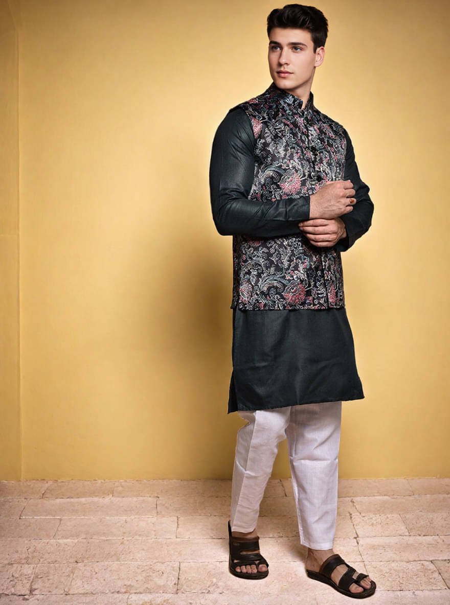 PRINT CULTR Black Cotton Blend Regular Fit Men's Kurta Pyjama Set ( Pack of 1 ) PRINT CULTR Black Cotton Blend Regular Fit Men's Kurta Pyjama Set ( Pack of 1 )