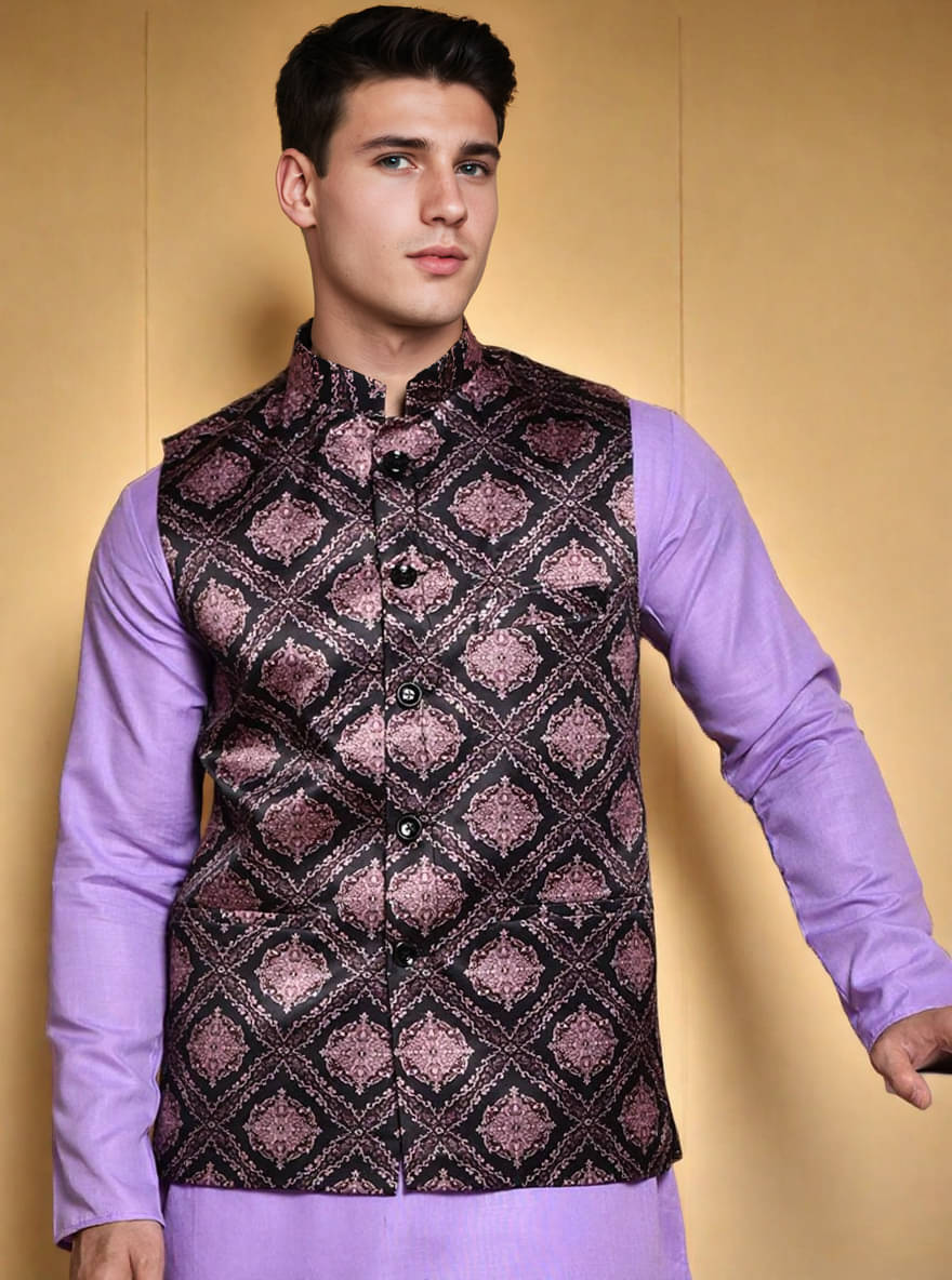PRINT CULTR Purple Cotton Blend Regular Fit Men's Kurta Pyjama Set ( Pack of 1 )     			PRINT CULTR Purple Cotton Blend Regular Fit Men's Kurta Pyjama Set ( Pack of 1 )