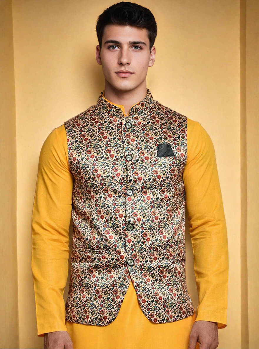     			PRINT CULTR Yellow Cotton Blend Regular Fit Men's Kurta Pyjama Set ( Pack of 1 )