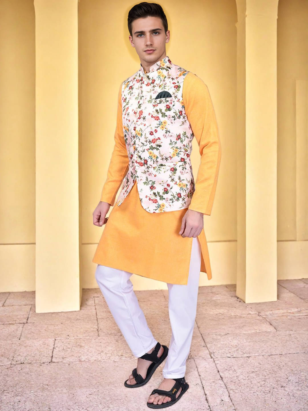     			PRINT CULTR Yellow Cotton Blend Regular Fit Men's Kurta Pyjama Set ( Pack of 1 )