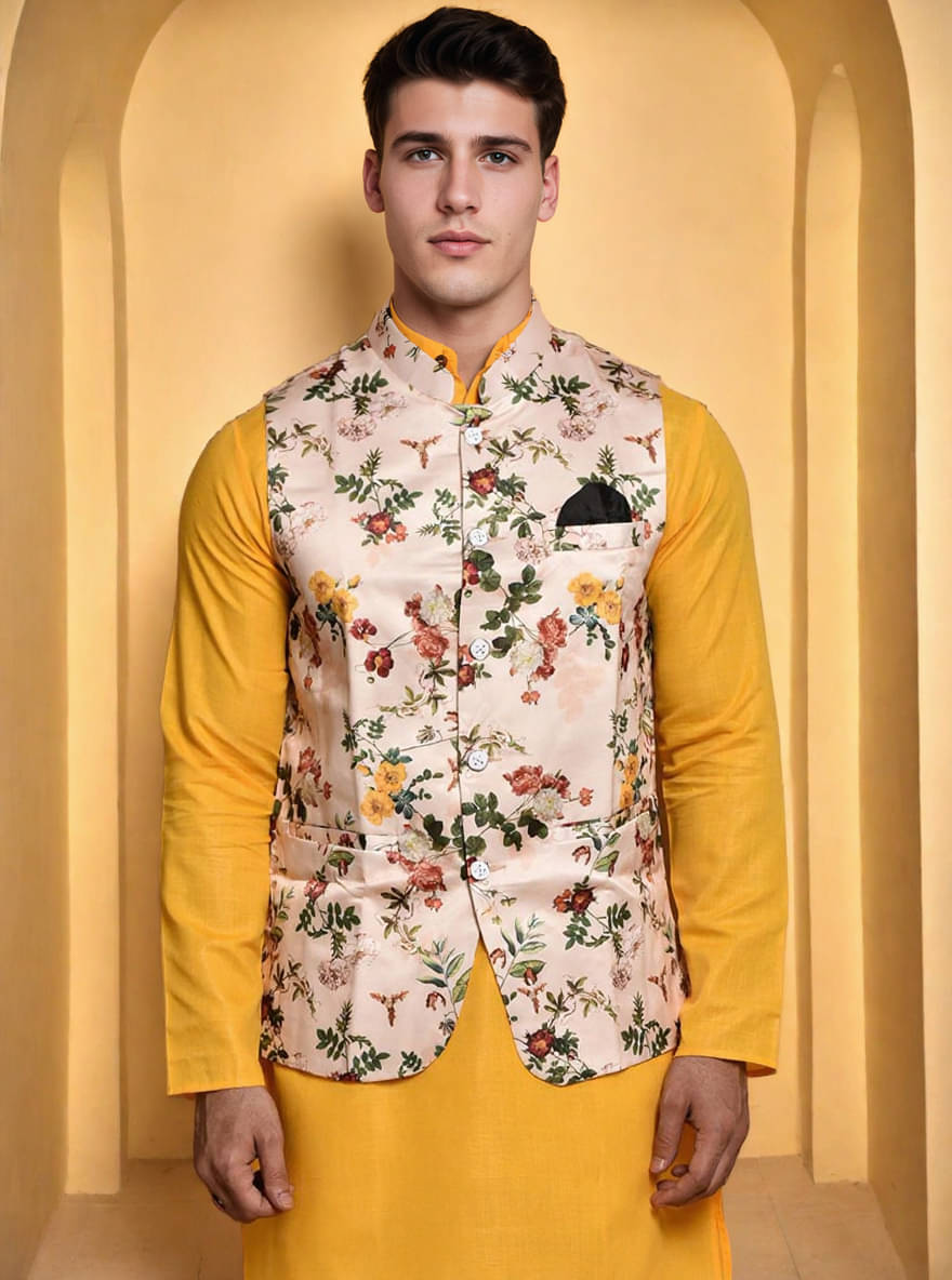     			PRINT CULTR Yellow Cotton Blend Regular Fit Men's Kurta Pyjama Set ( Pack of 1 )