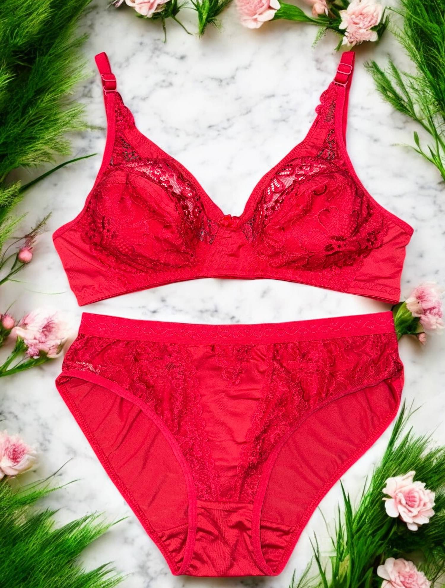 Piylu Net/Mesh Non Padded Bra & Panty Set ( Red , Pack of 1 ) Piylu Net/Mesh Non Padded Bra & Panty Set ( Red , Pack of 1 )