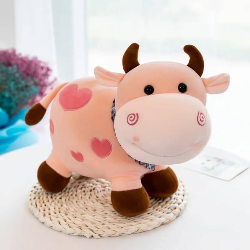     			Plush Cow Soft Toy with Heart Pattern, Stuffed Animal