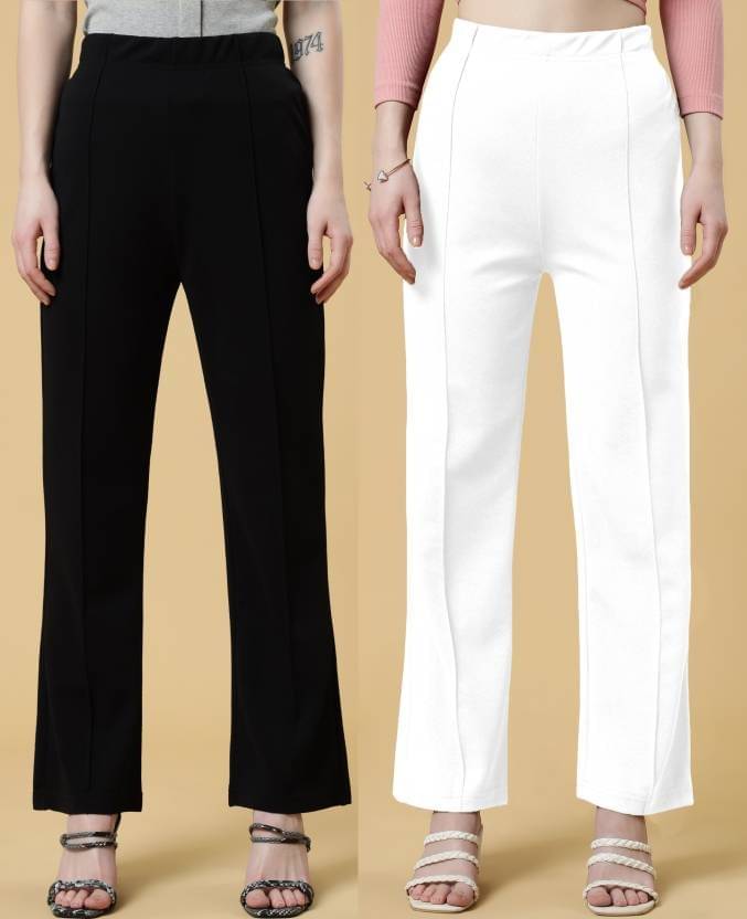     			Qyaas Women Lycra Korean Trousers ( Black,White )