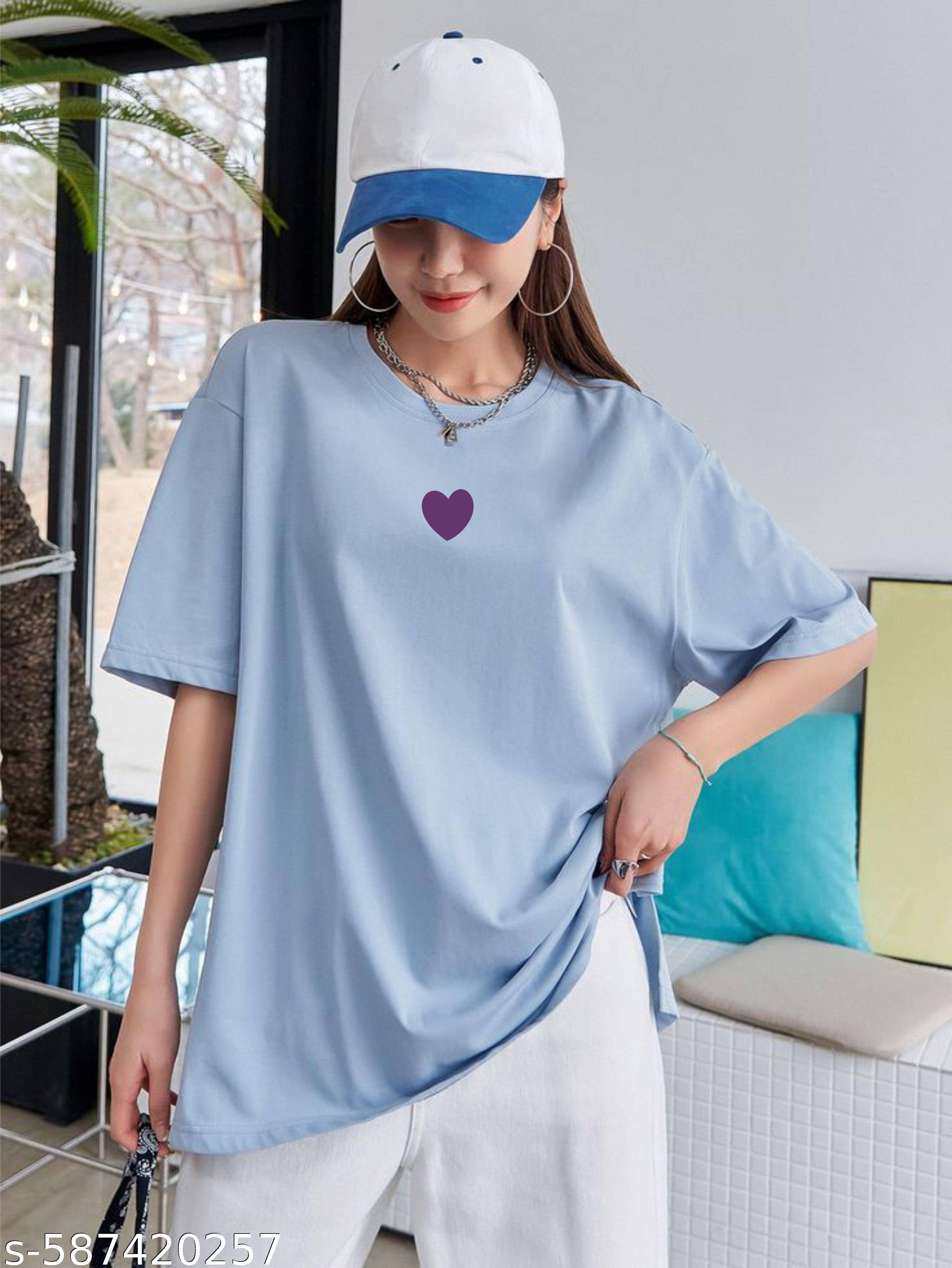 SF 33 Women Cotton Blend Oversized Fit Round Neck T-Shirt ( Light Blue ) SF 33 Women Cotton Blend Oversized Fit Round Neck T-Shirt ( Light Blue )