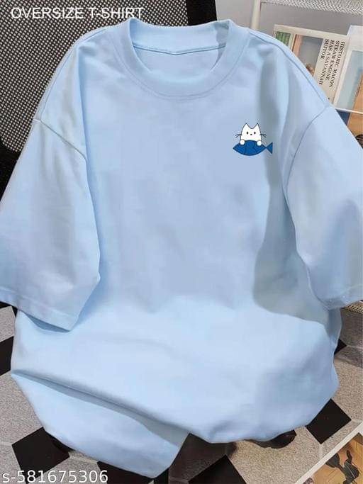 SF 33 Women Cotton Blend Oversized Fit Round Neck T-Shirt ( Light Blue ) SF 33 Women Cotton Blend Oversized Fit Round Neck T-Shirt ( Light Blue )