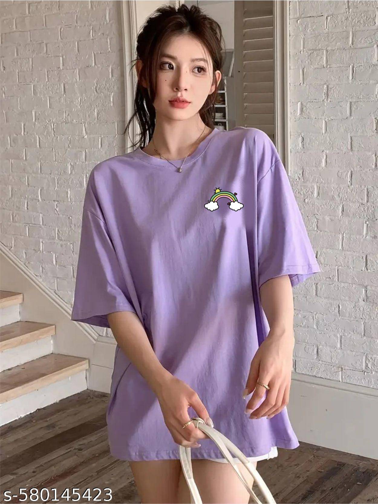     			SF 33 Women Cotton Blend Oversized Fit Round Neck T-Shirt ( Lavender )