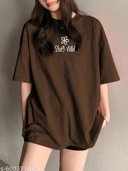 SF 33 Women Cotton Blend Oversized Fit Round Neck T-Shirt ( Brown ) SF 33 Women Cotton Blend Oversized Fit Round Neck T-Shirt ( Brown )