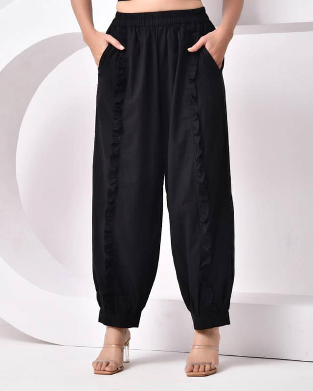     			SIDDHO HUM Women Cotton Casual Trousers ( Black )