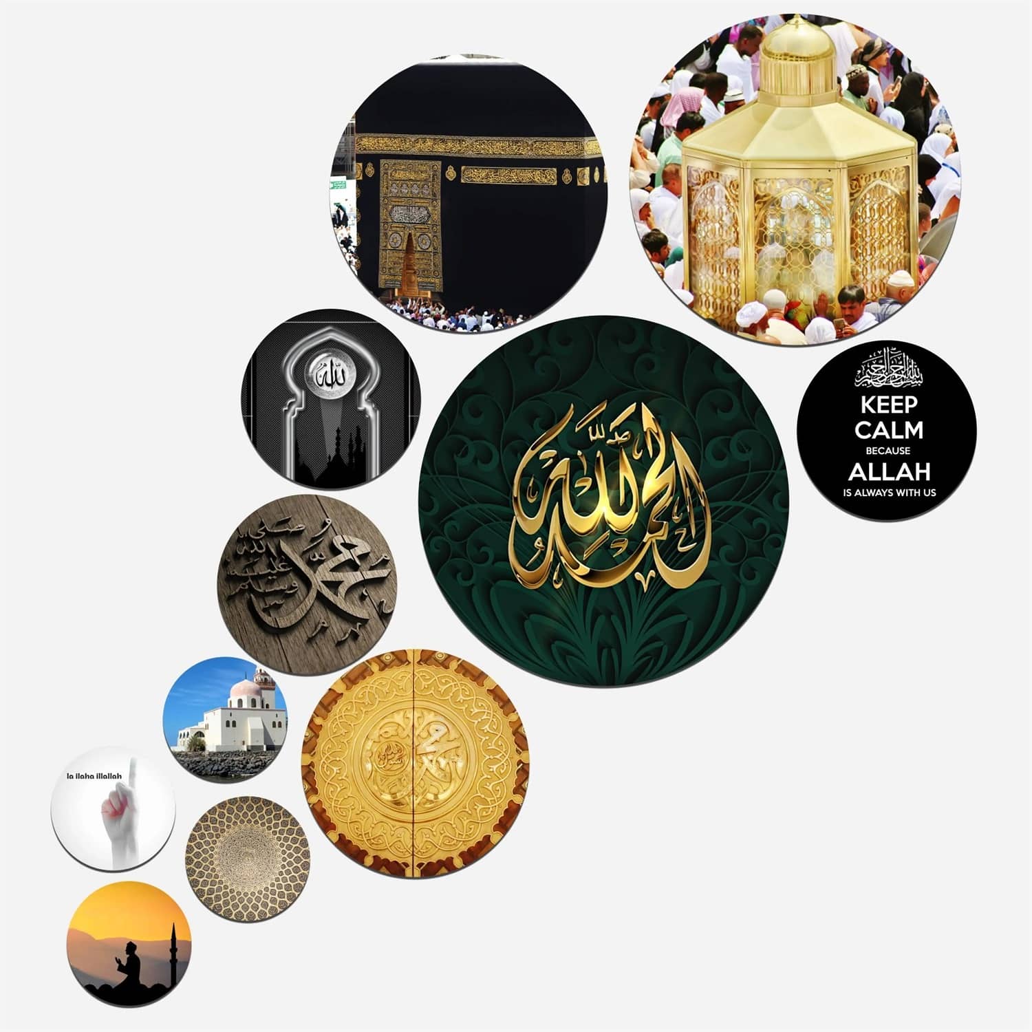 SNDArt Set Of 11 Modern Art Islamic Religious Round Self Adhesive Wall Décor Items Paintings