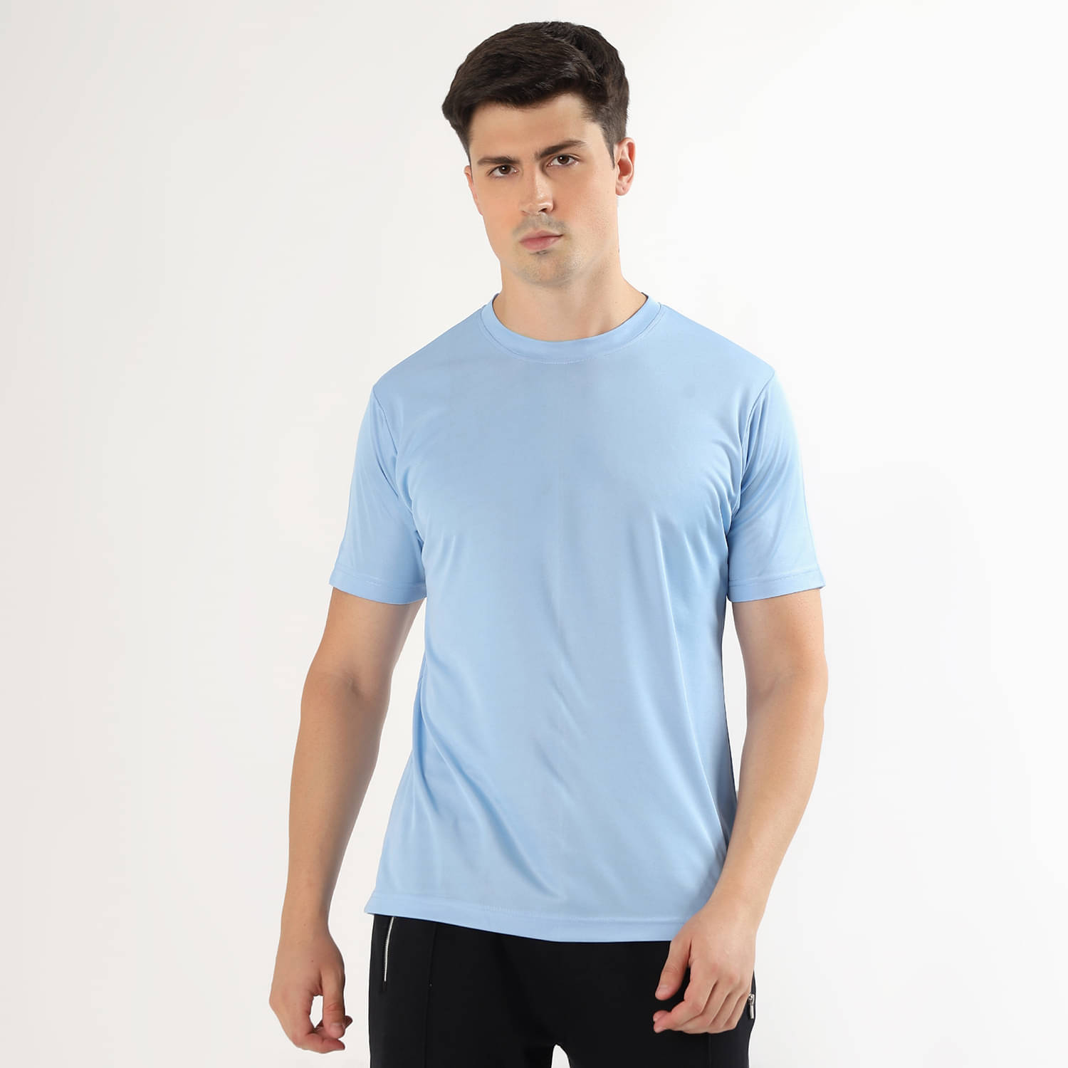 SYS TEXTILE Men Cotton Blend Regular Fit Solid T-Shirt ( Sky Blue )     			SYS TEXTILE Men Cotton Blend Regular Fit Solid T-Shirt ( Sky Blue )