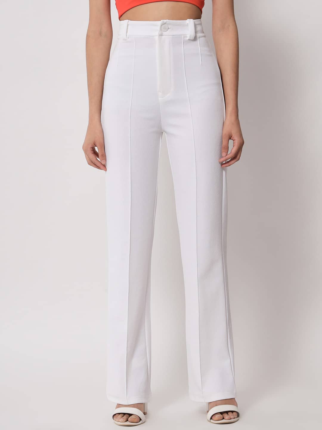 Shine n Show Women Cotton Blend Solid Palazzos ( White )